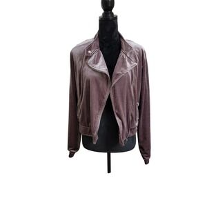 Molly Green Velvet Moto Jacket Dusty‎ Mauve Purple Asymmetrical Zip Biker Large